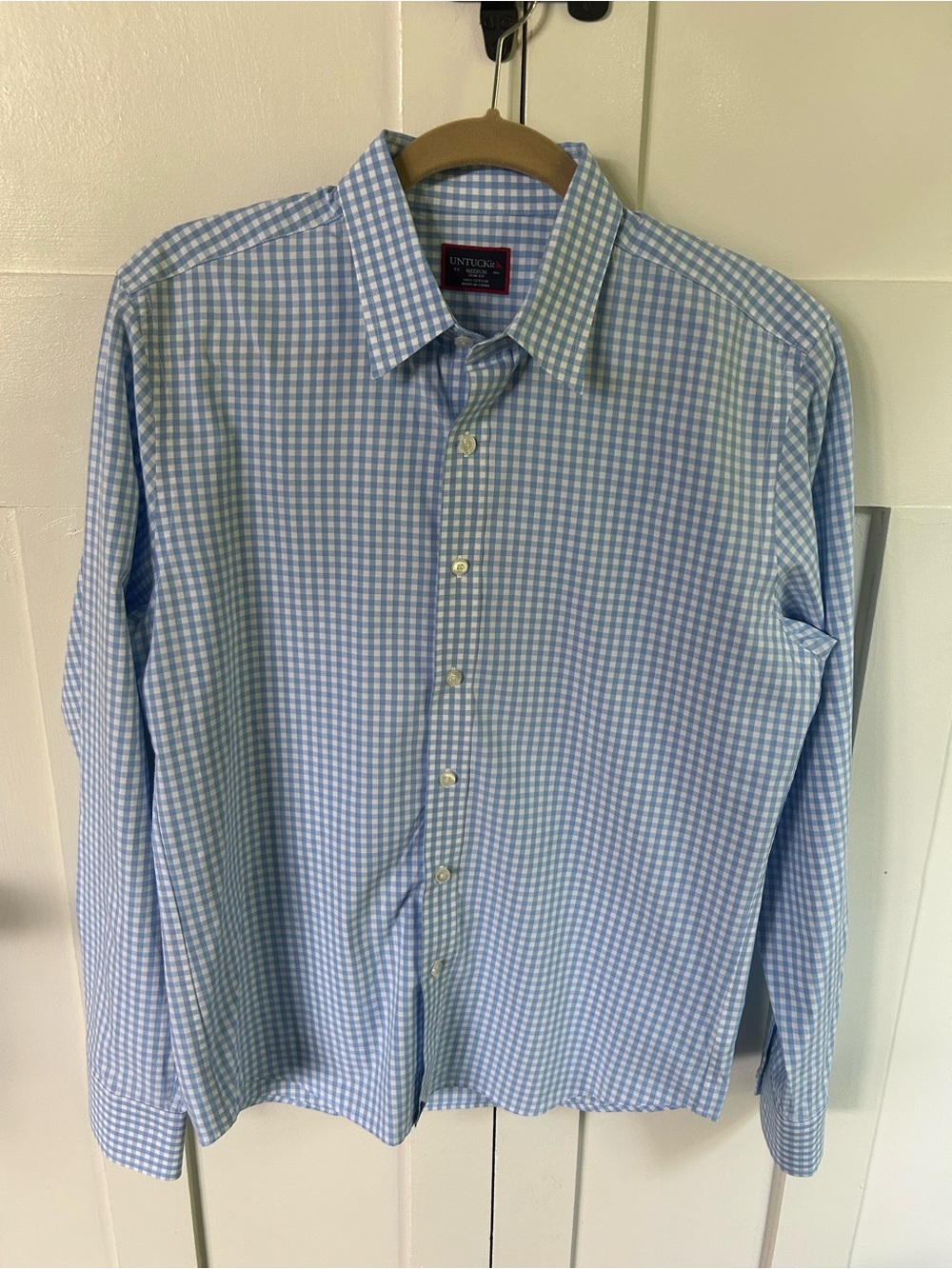 UNTUCKit Men's Blue and White Gingham Check Long Sleeve Button Down Size Medium